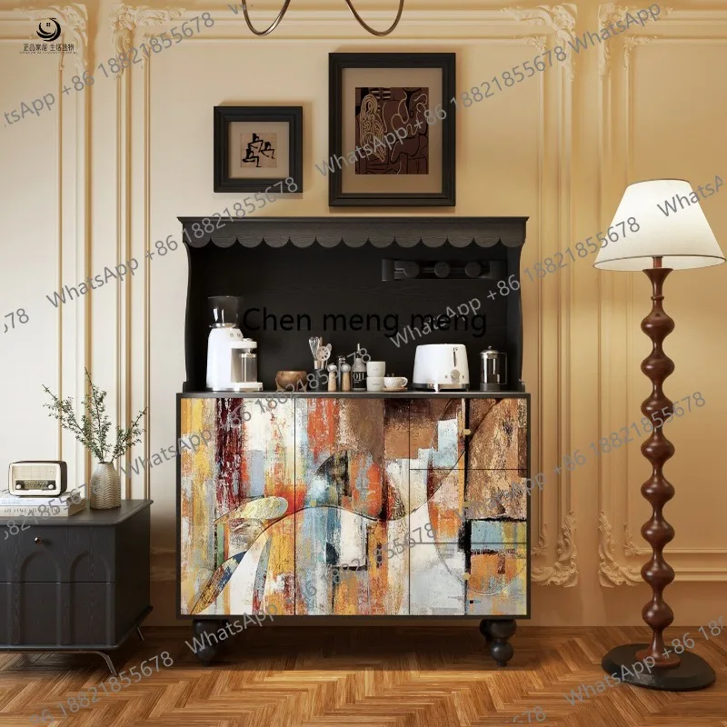 

French retro solid wood dining side cabinet painted living room tea storage cabinet dining room coffee storage