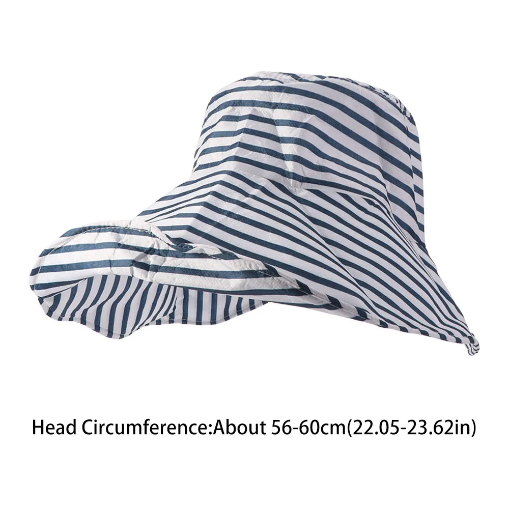 Simple Striped Bucket Hat Contrast Color Sunshade Foldable Beach Sun Cap Japanese Style Widened Brim Roll Edge Fisherman Hat