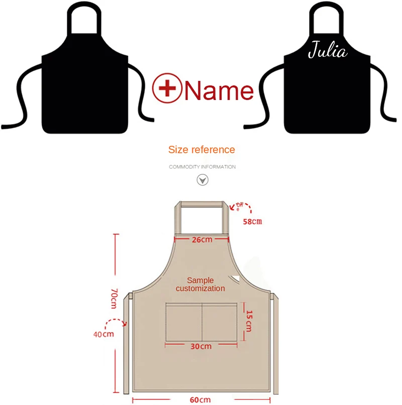 Custom Apron Unisex Work Kitchen Waiter Apron Cooking Baking Restaurant Aprons With Pockets Print Logo Pure Color Work Apron