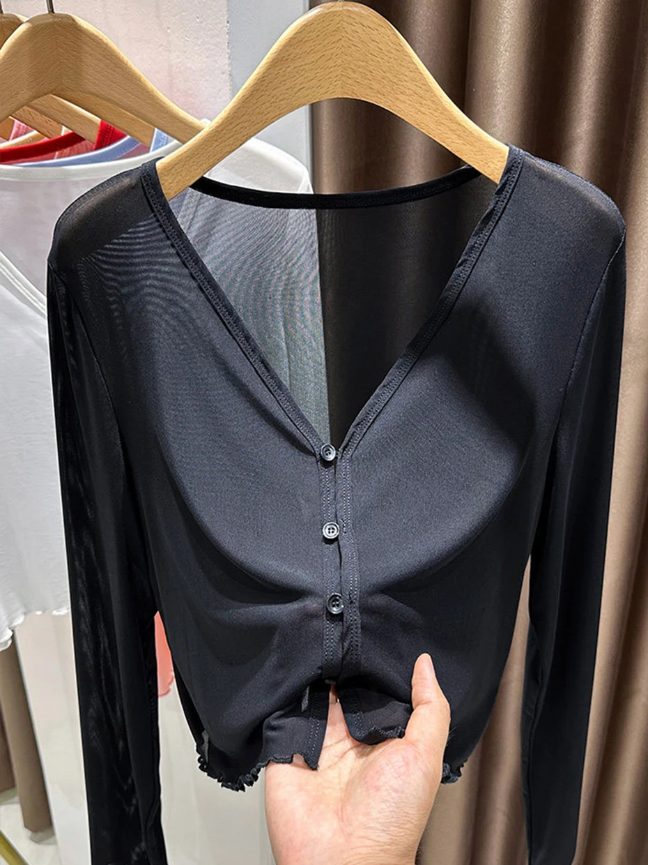 Stunning Blue Ice Silk Mesh Cardigan Women's Summer Sun Protection High-End Feelings Shoulder Shawl Strap Dress Outer Thin Veil