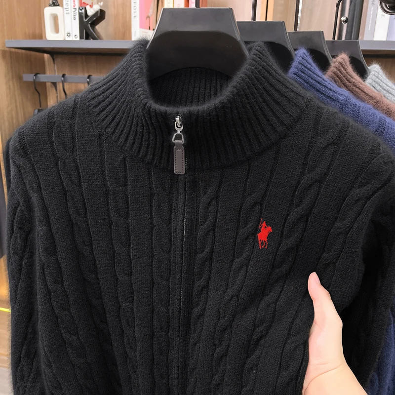 Hochwertiger Herren-Pullover Designer-Marke Klassischer Paul Pony Bestickter Reißverschluss Stehkragen Herbst Winter Koreanischer Lässiger Strickpullover – Detail 12