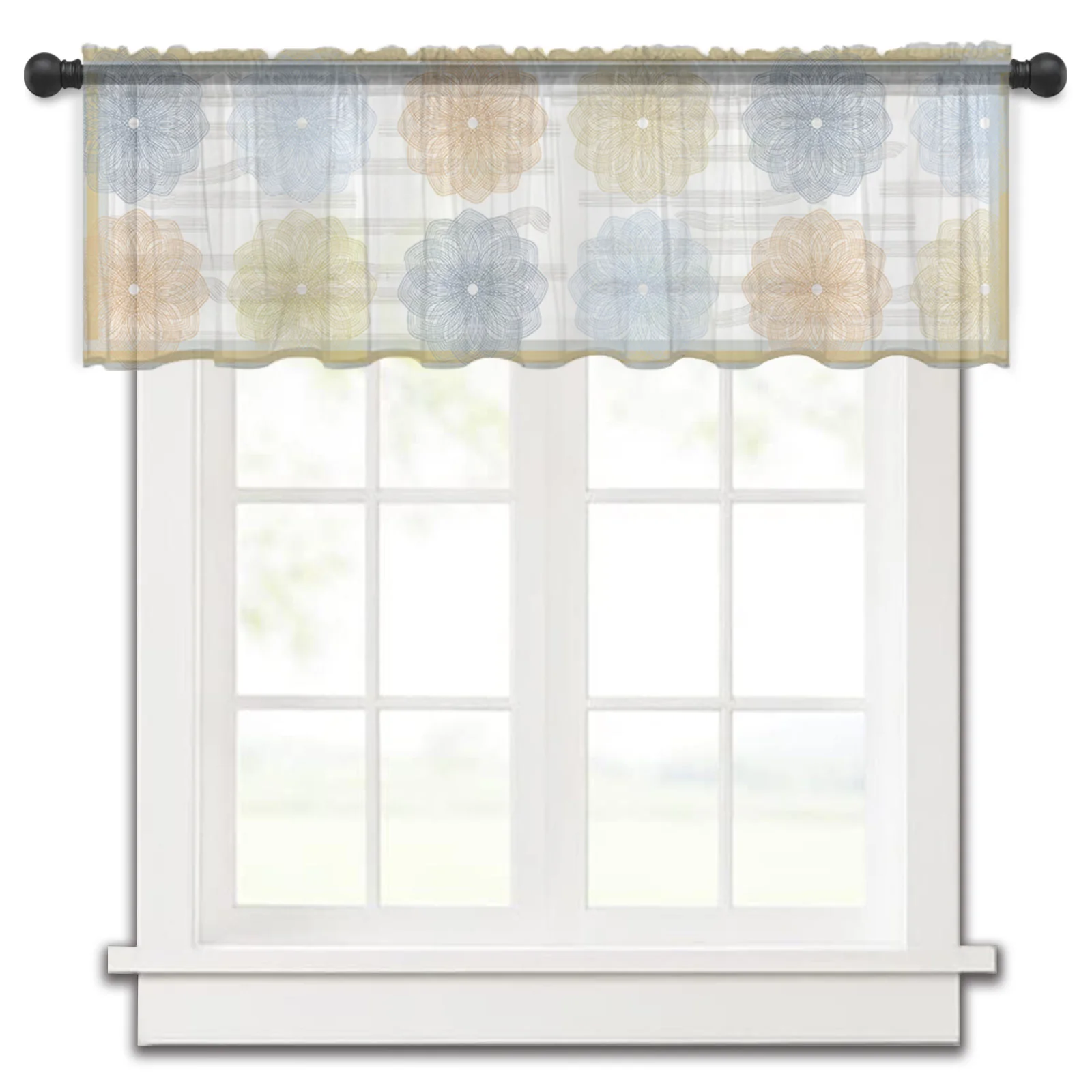 Dahlia Pattern Small Window Curtain Tulle Sheer Short Curtain Bedroom Living Room Home Decor Voile Drapes