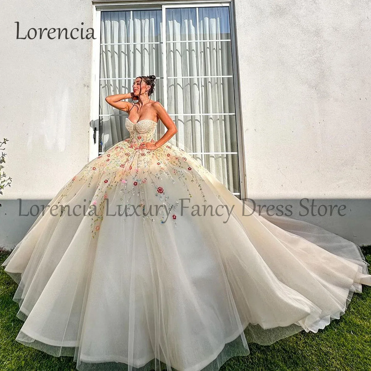 Vestido Quinceanera doce para adultos, vestido mexicano de baile, apliques sem alças, espartilho 3D sem mangas, 15 anos, 16, 2024