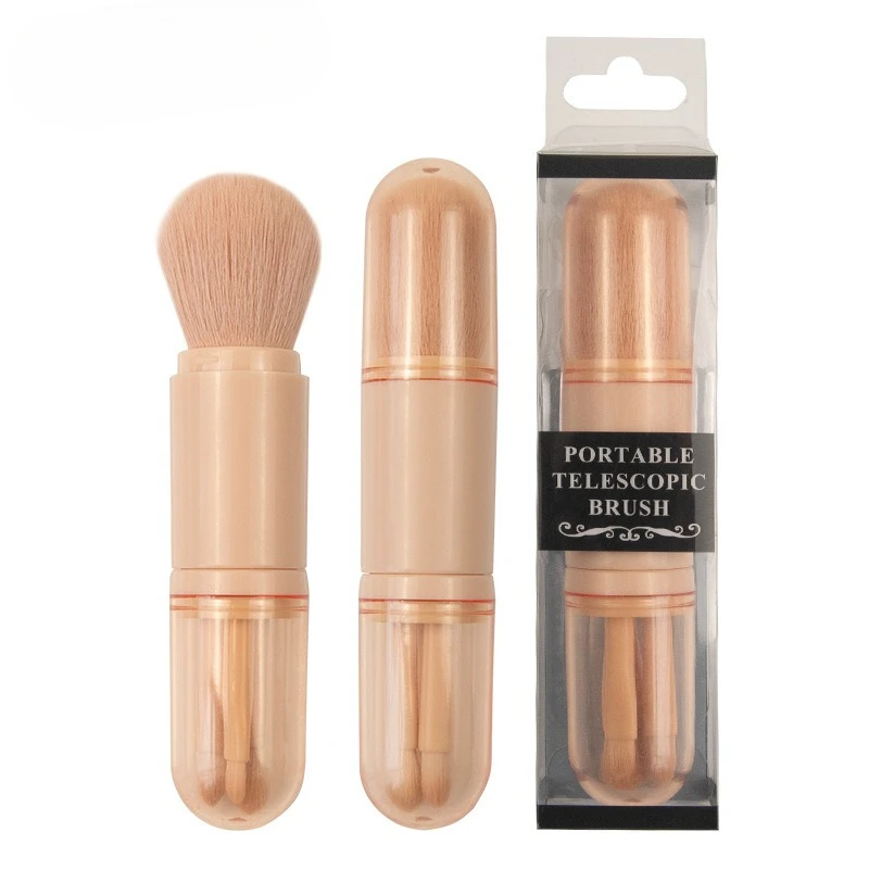 Pennello per trucco telescopico 4 in 1 Pennelli per trucco da viaggio portatili Set Ombretto in polvere in polvere Mini Pennello per trucco Strumenti di bellezza 4 pezzi / set
