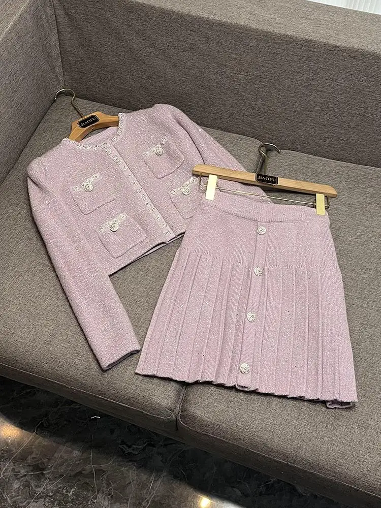 

Women's Faionable Knitted Beaded Jaet Skirt Set D834 Commute Sle Autumn Collection Chinese Manufacturer