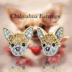 Creative Cute Golden Chihuahua Stud Earrings for Women Exquisite Pet Puppy Earrings Jewelry Dog Lovers Birthday Holiday Gifts