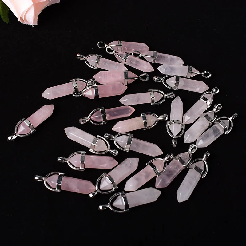 1PC Natural Crystal Mineral Ornament Rose Quartz Crystal Hexagonal Point Energy Stone Simple Pendant For Men Women Jewelry gift