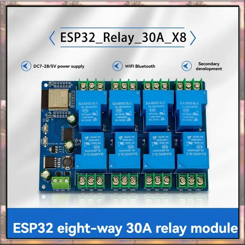 BAAZ HOT 8 Channel Relay Module 30A DC7-28/5V WIFI Bluetooth Relay Module ESP32-WROOM Development Board