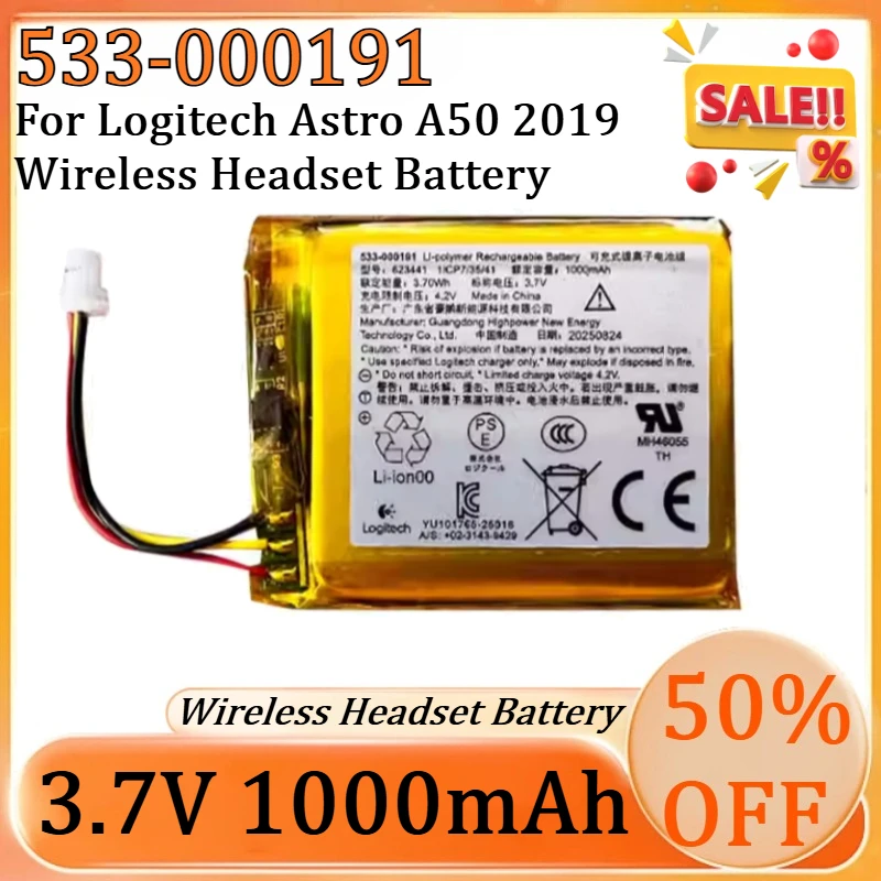 

New 533-000191 3.7V 1000mAh High Quality Battery for Logitech Astro A50 2019 Wireless Headset Battery
