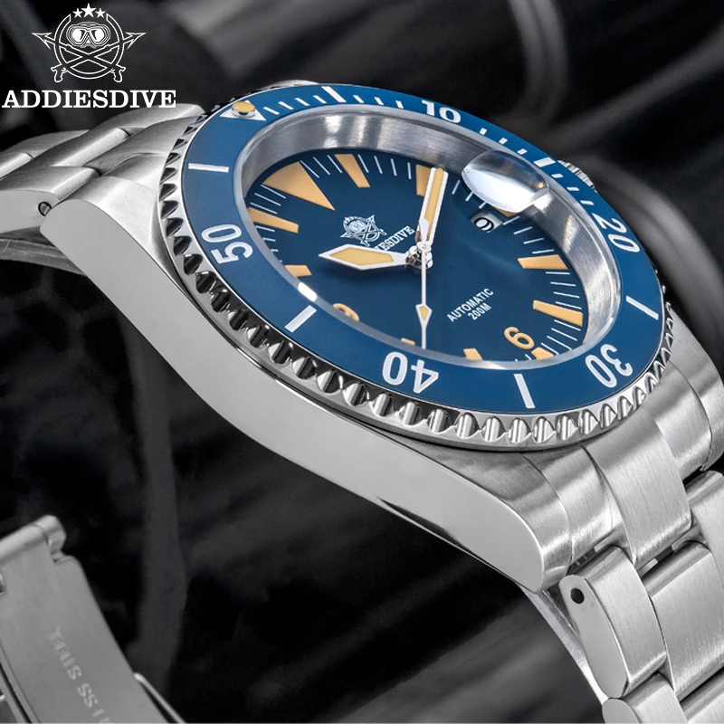 ADDIESDIVE  Automatic Mechanical Watch 316L Stainless Steel Ceramic Bezel Sapphire Crystal 20Bar Diver C3 Luminous Watch For Men