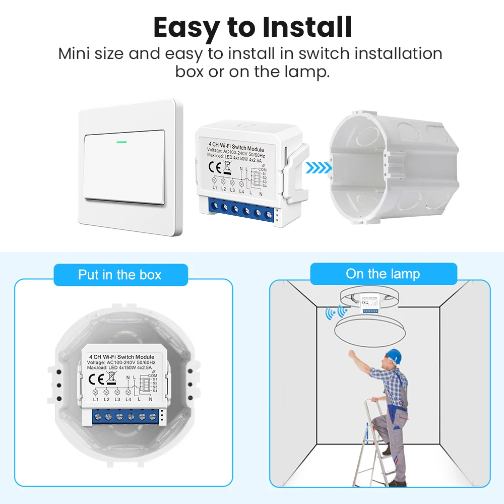 Avatto 1/2/Gang Tuya Wifi Switch Modul mit Dual-Way-Steuerung, Smart Life Smart Home Interruptor Arbeit für Alexa, Google Home