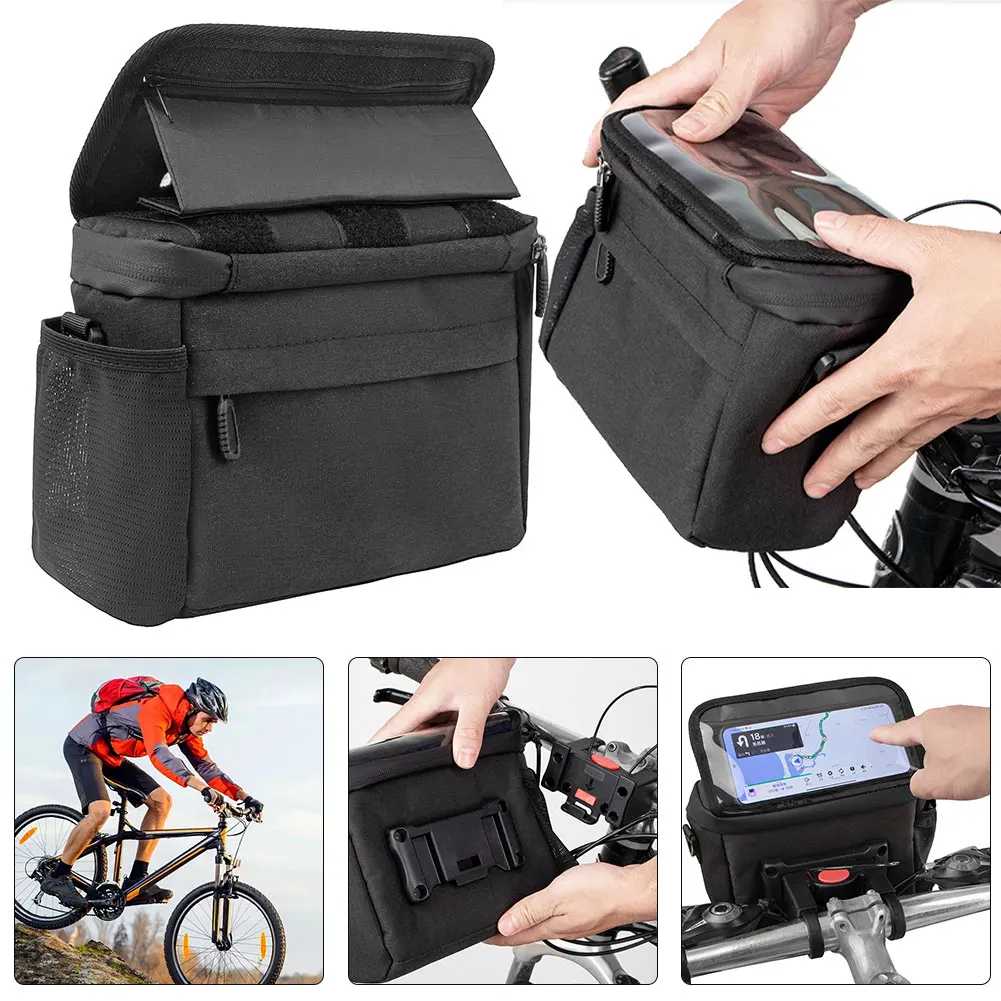 

Bicycle Handlebar Bag Quick Release Bike Frame Bag with Foldable TPU Phone Holder for Mountain Bikes Road Bikes E-Bikes Scooters