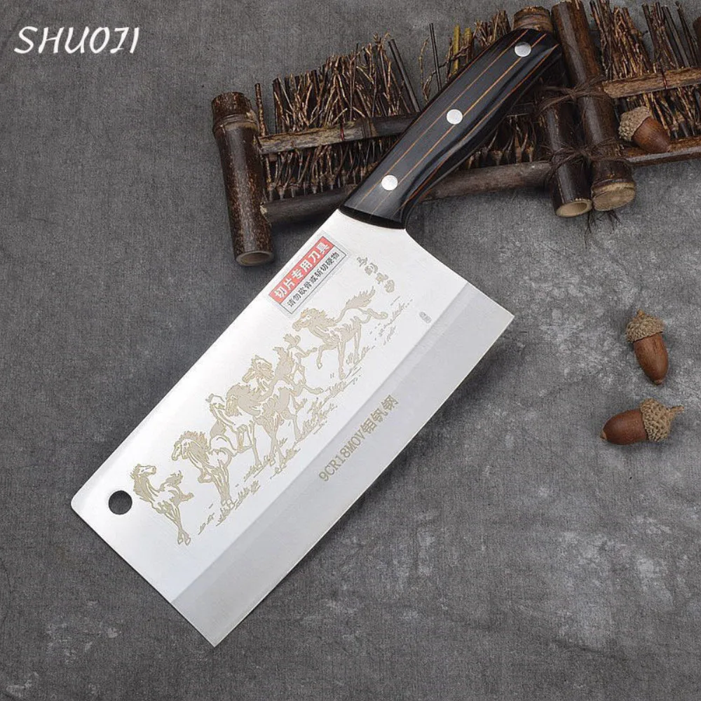 9Cr18mov Stainless Steel Kitchen Knife 57HRC Sharp Chef Slicing Knife Japanese Steel Cooking Cleaver High End Pattern Blade