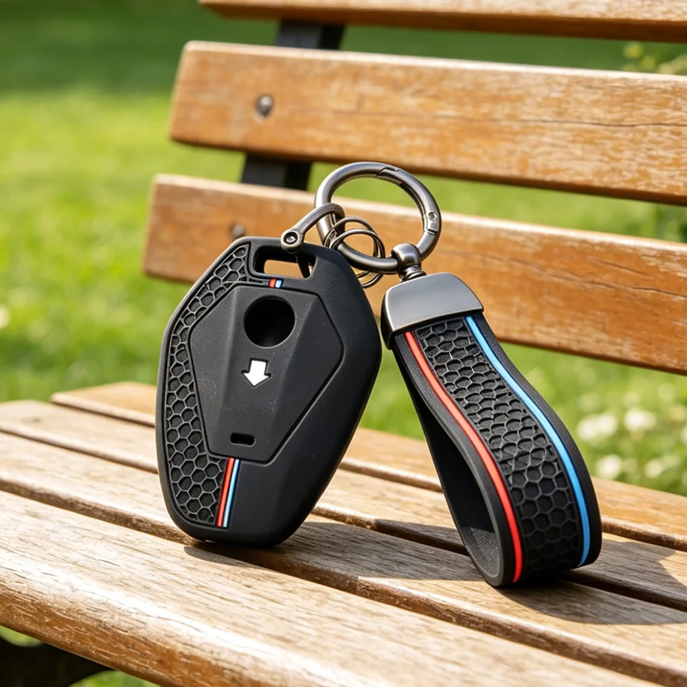 Textured Honeycomb M‑Style Key Shell With Keychain for BMW R1300GS R1300 R1250GS R1250 ADV Adventure Motorcycle Protector
