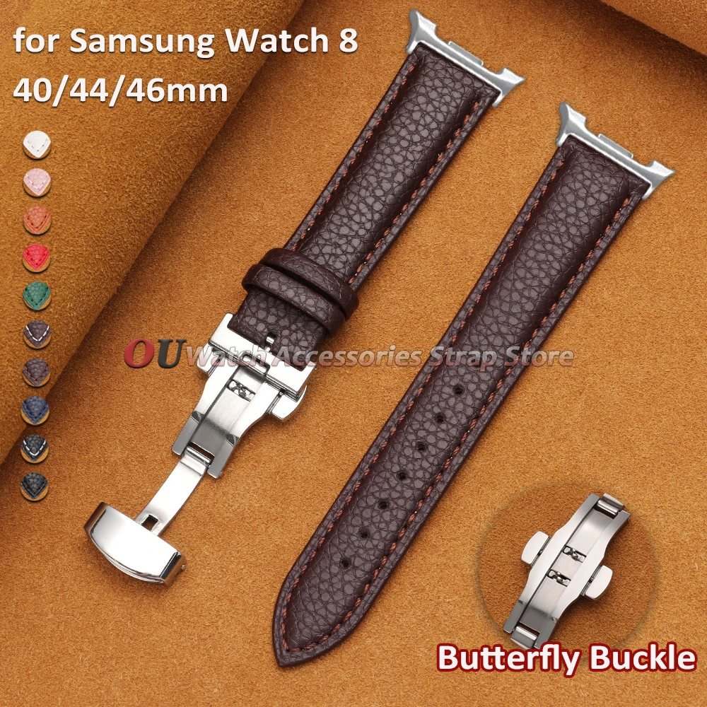 Lederarmband ohne Lücken für Samsung Galaxy Watch 8 44 mm 40 mm, Armbänder für Galaxy Watch 8 Classic 46 mm, Schmetterlingsschnalle, Herrenzubehör