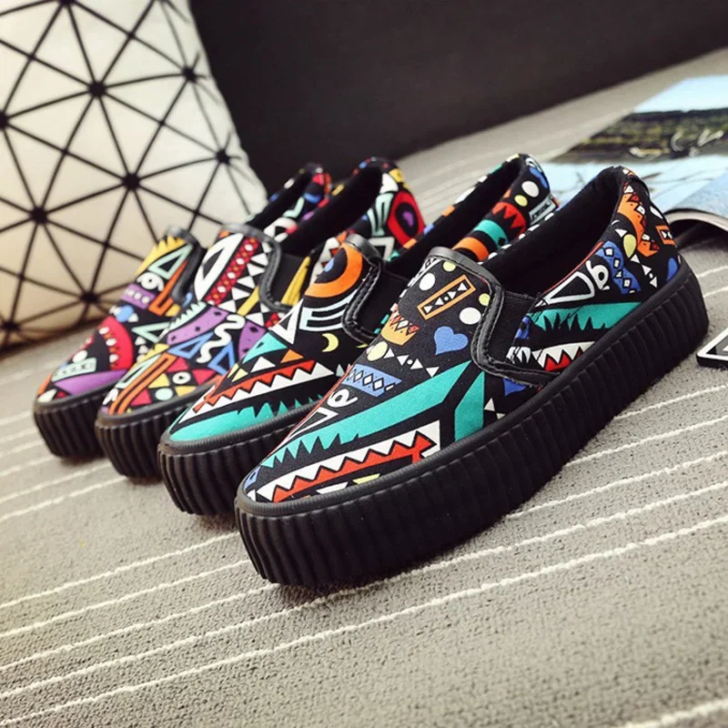 2024 Bohemian Women Canvas Shoes Thick Sole Height Increasing 3cm Casual Women Flats ladies Loafers N036