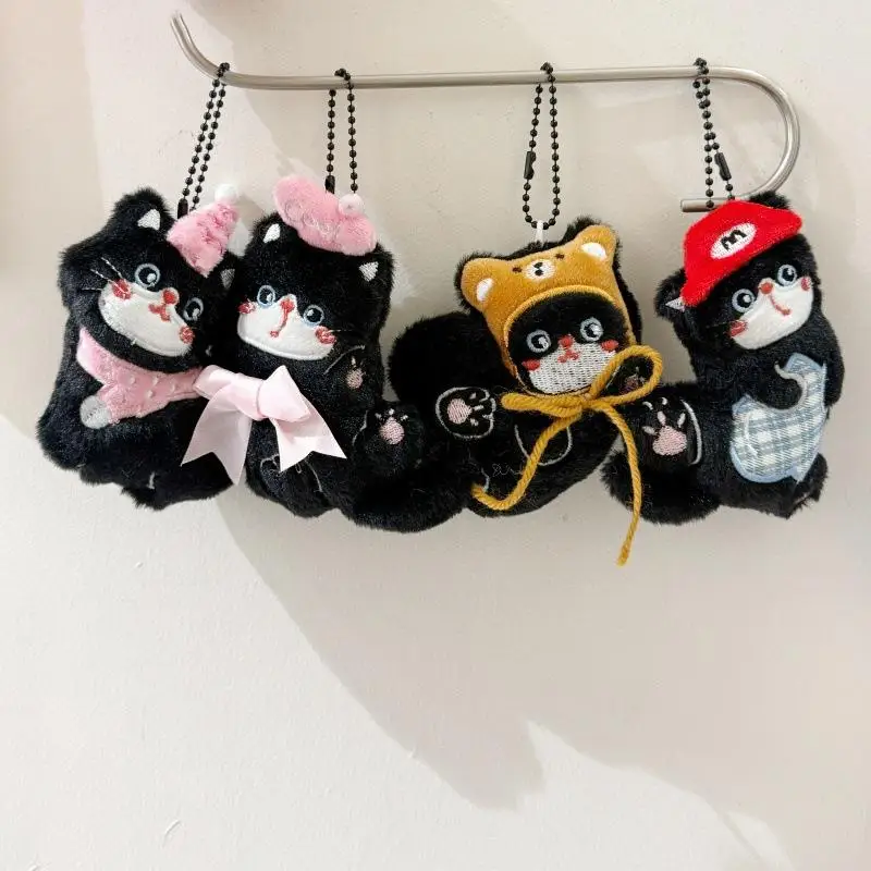 1 pièce Porte-clés en peluche chat siamois avec nœud Kawaii, pendentif chaton mignon pour décoration de sac à dos, accessoires animaux, cadeau
