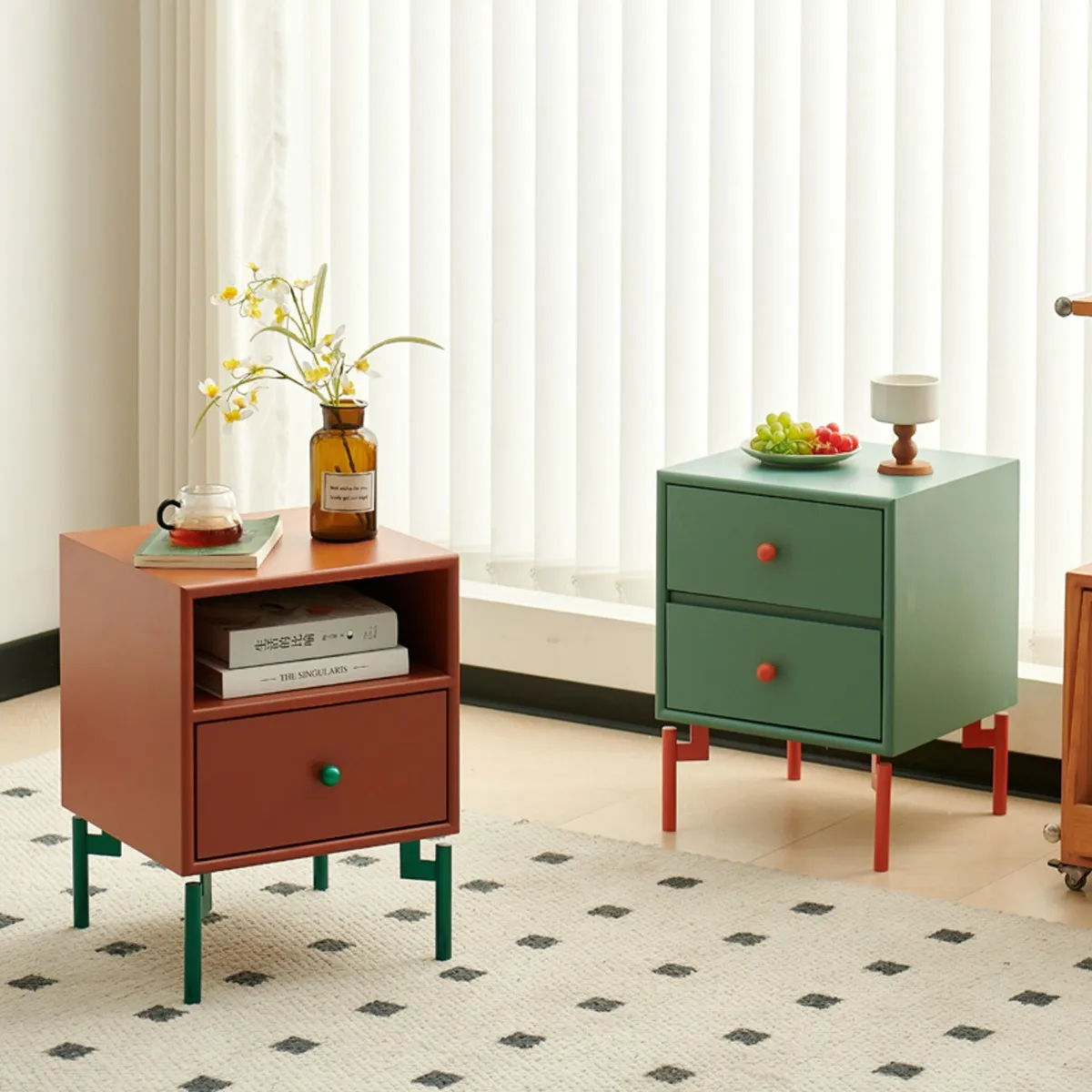 Bedside table Modern simple bedside table Dopamine storage cabinet Children's bedroom shelf Pink solid wood