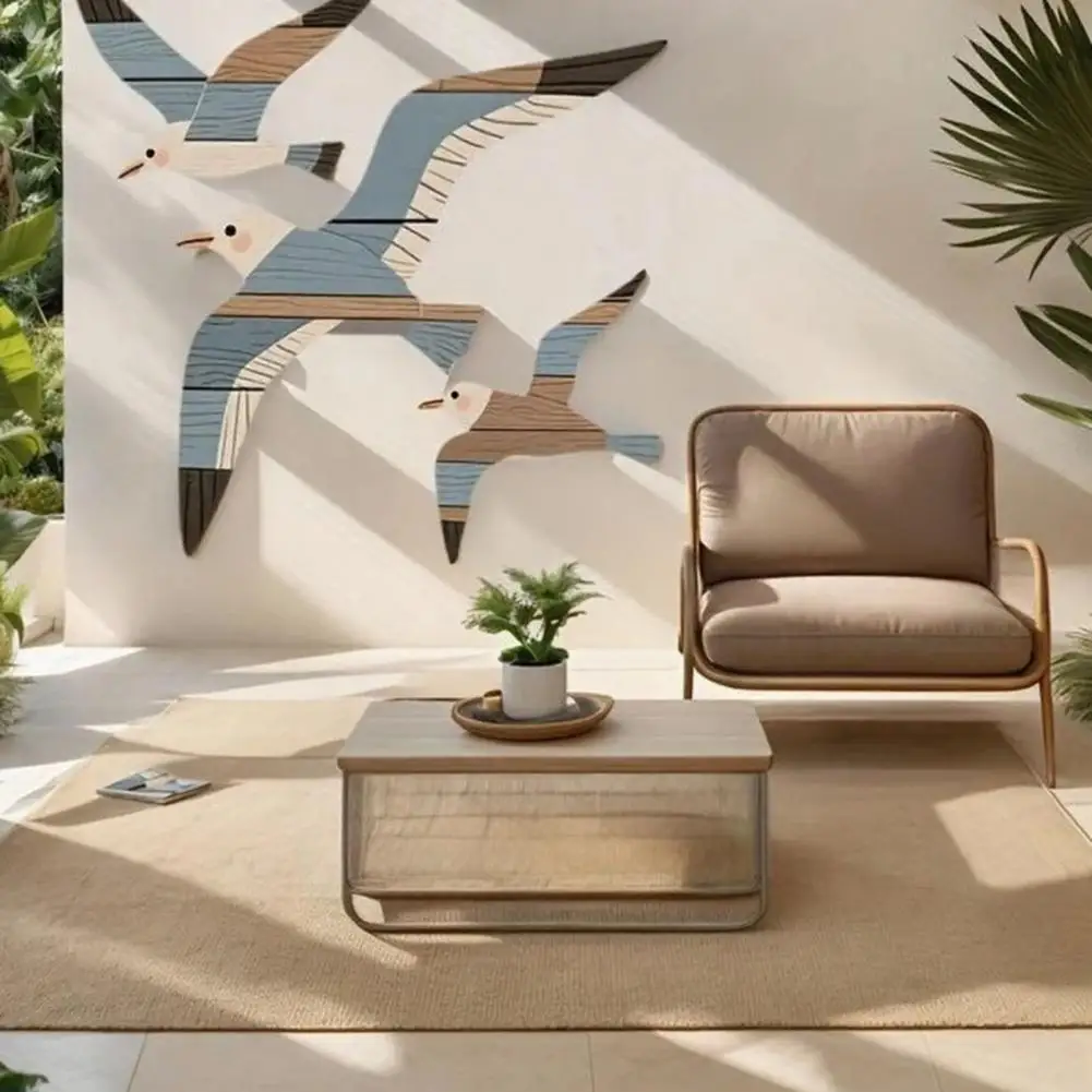 

3 шт./компл. деревянное украшение на стену «Чайка», фермерский дом, деревенский летающий чай, настенное искусство, спальня, гостиная, ванная комната, настенный декоративный знак