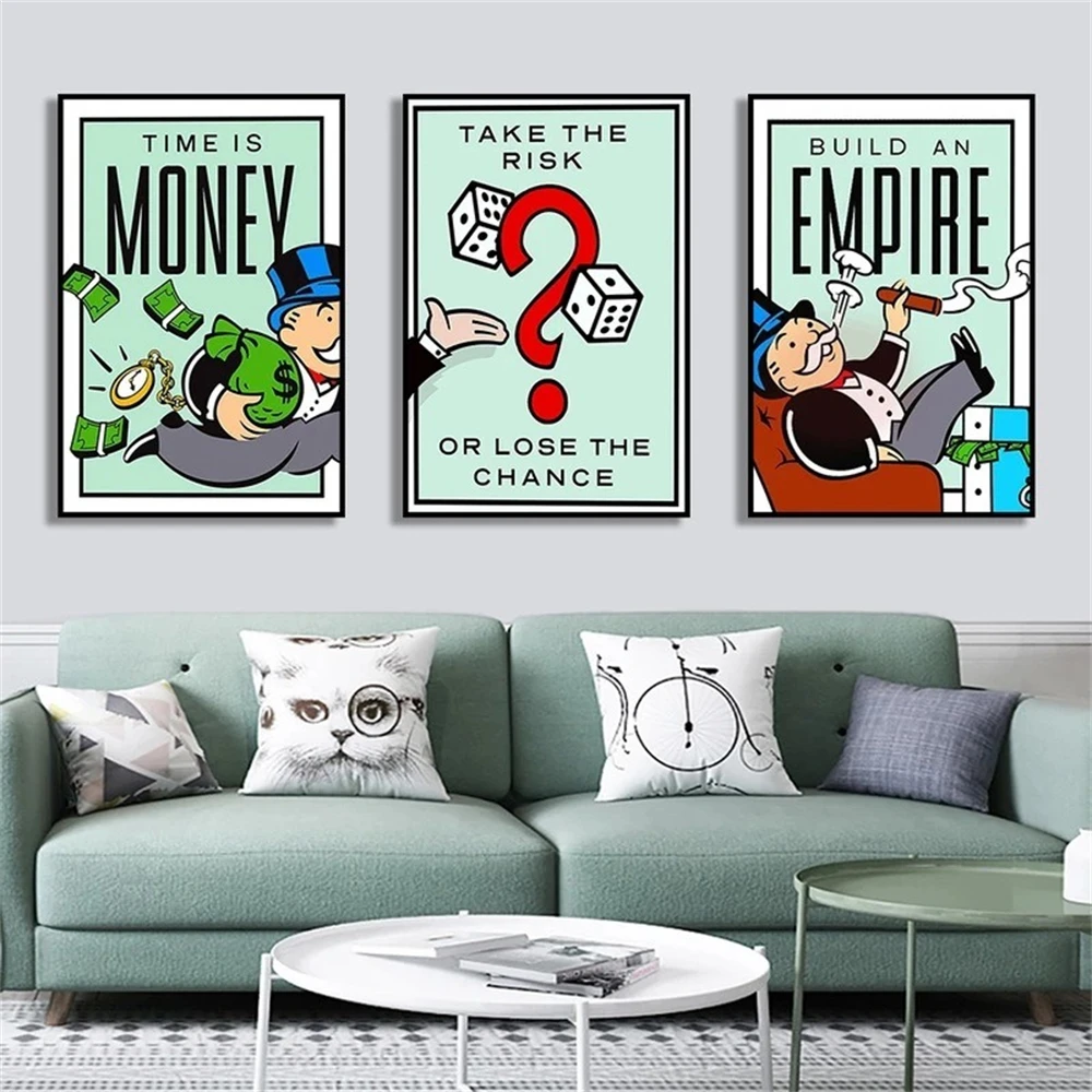 Monopoly Time Is Money Inspirational Art Poster Canvas Painting Corridor Wall Sticker Living Room Bedroom Room Wall Decoration