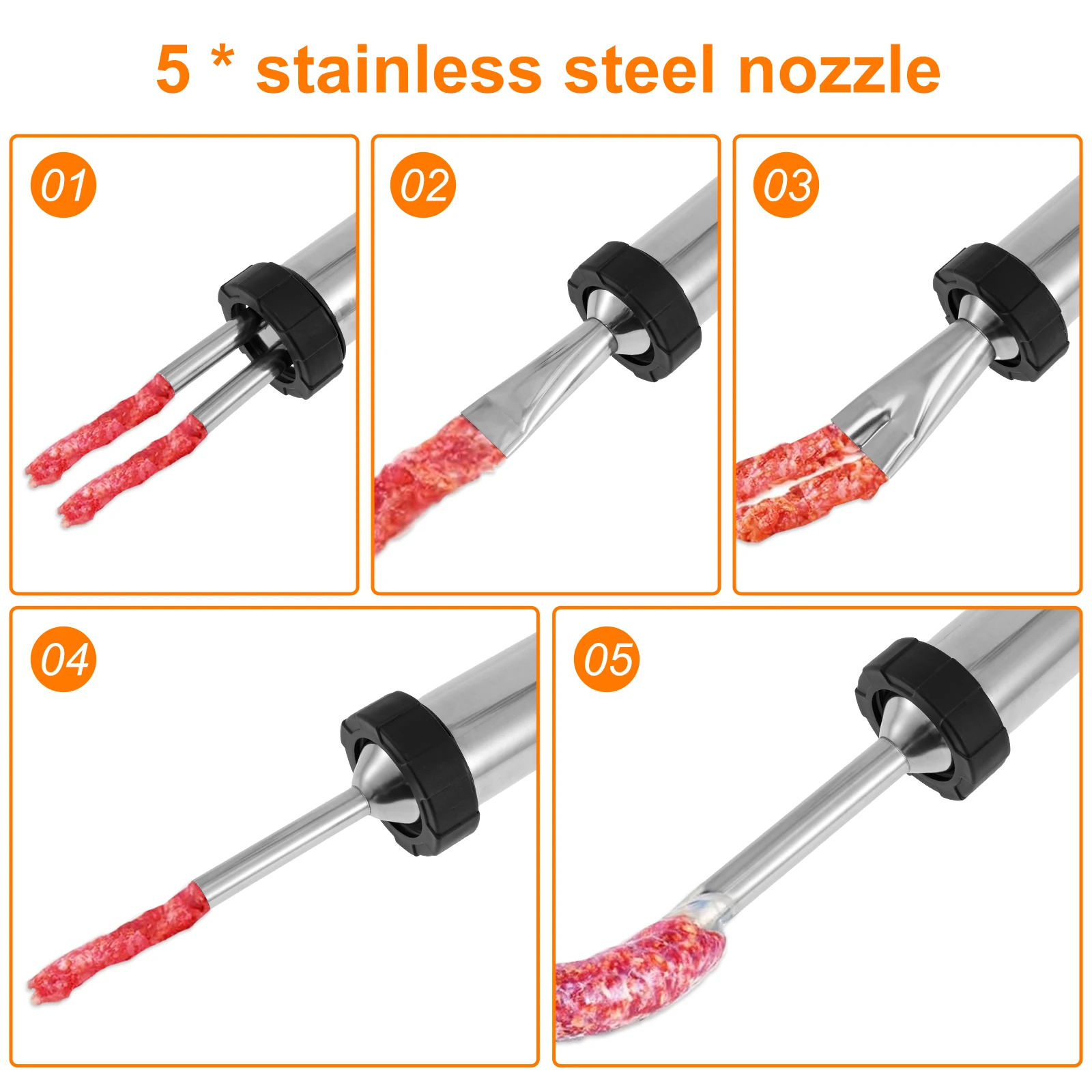Stainless Steel Sausage Stuffer Jerky Gun Manaul Meat Syringe Home Made Homemade Sausage Tool for Home Kitchen Jerky Stuffer Kit