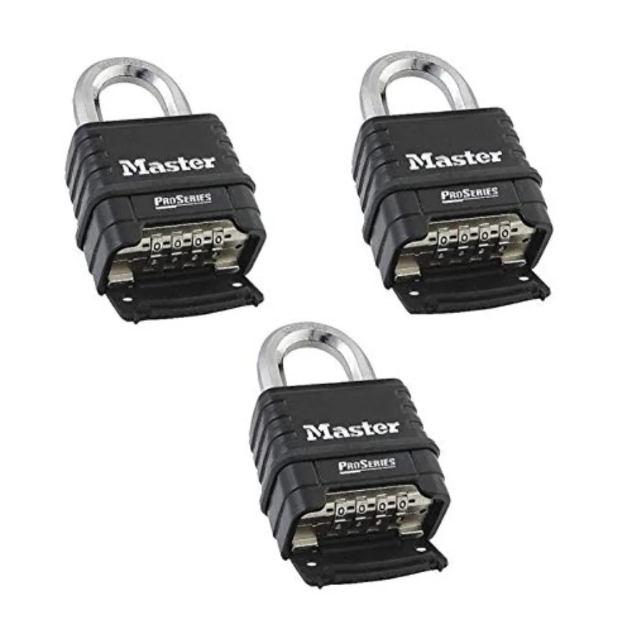 

MasterLock 1178D Combination Padlock, Die Cast Body, 3 Pack Black/Silver Keyed Different