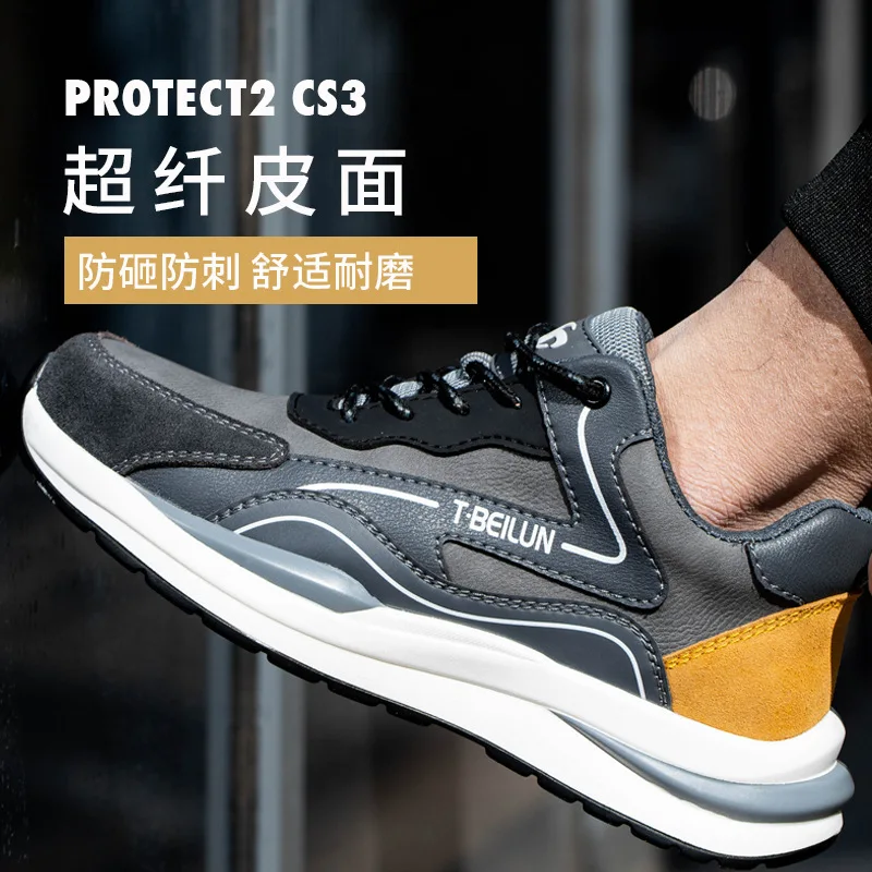 Mens Lightweight Breathable Safety Shoes Wear-resistant Steel Toe Puncture Protection Anti-slip Shoes Work Boots Casual Sneakers