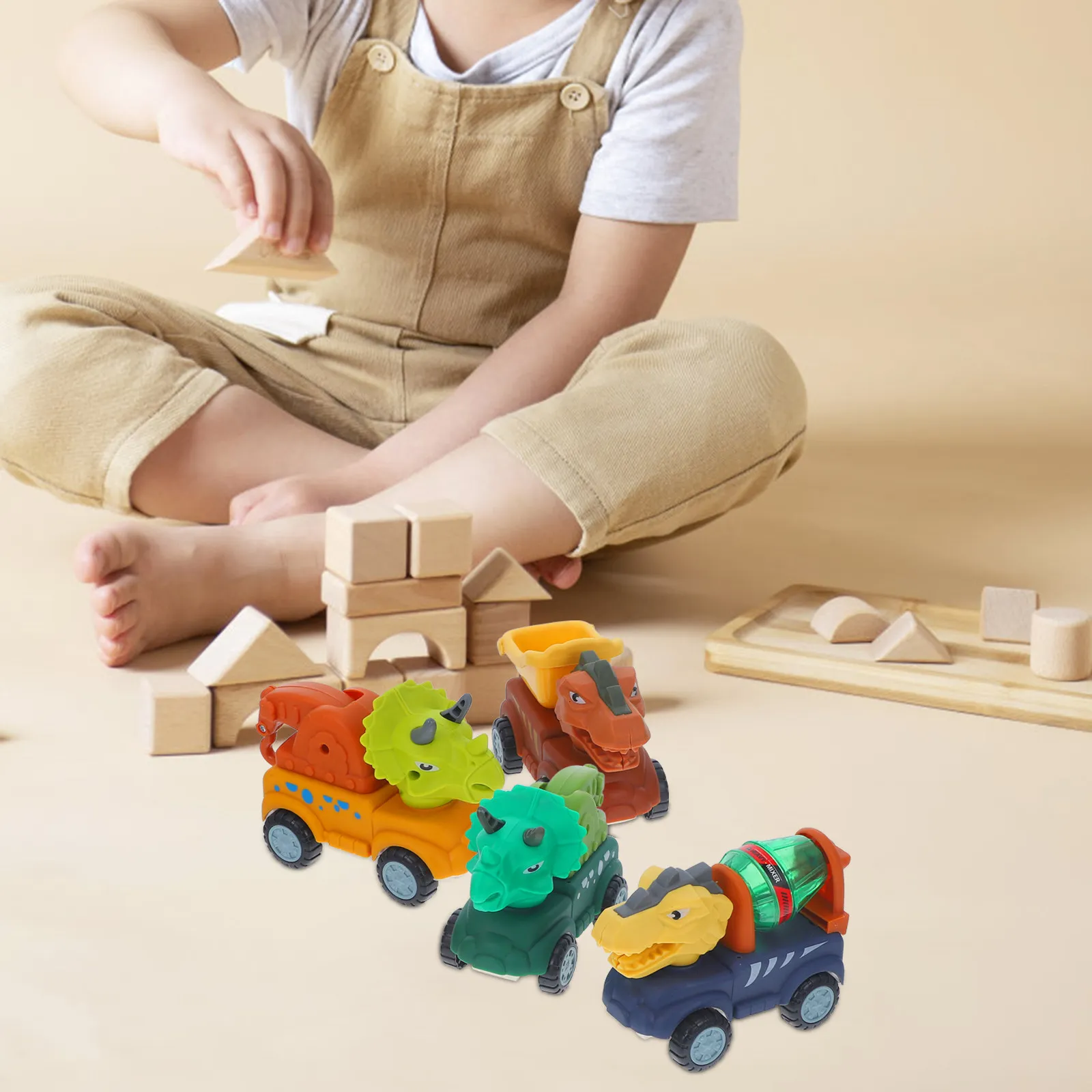 

1Set Dinosaur Construction Vehicle Set for Toddlers 2-4 Years Inertia-Powered Moving Dino Trucks Kids Simulation Play Gift
