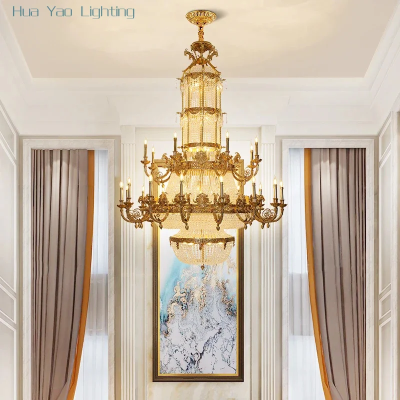 2026 french luxury crystal wedding decor brass chandelier hotel lobby banquet hall elegant large pendant light
