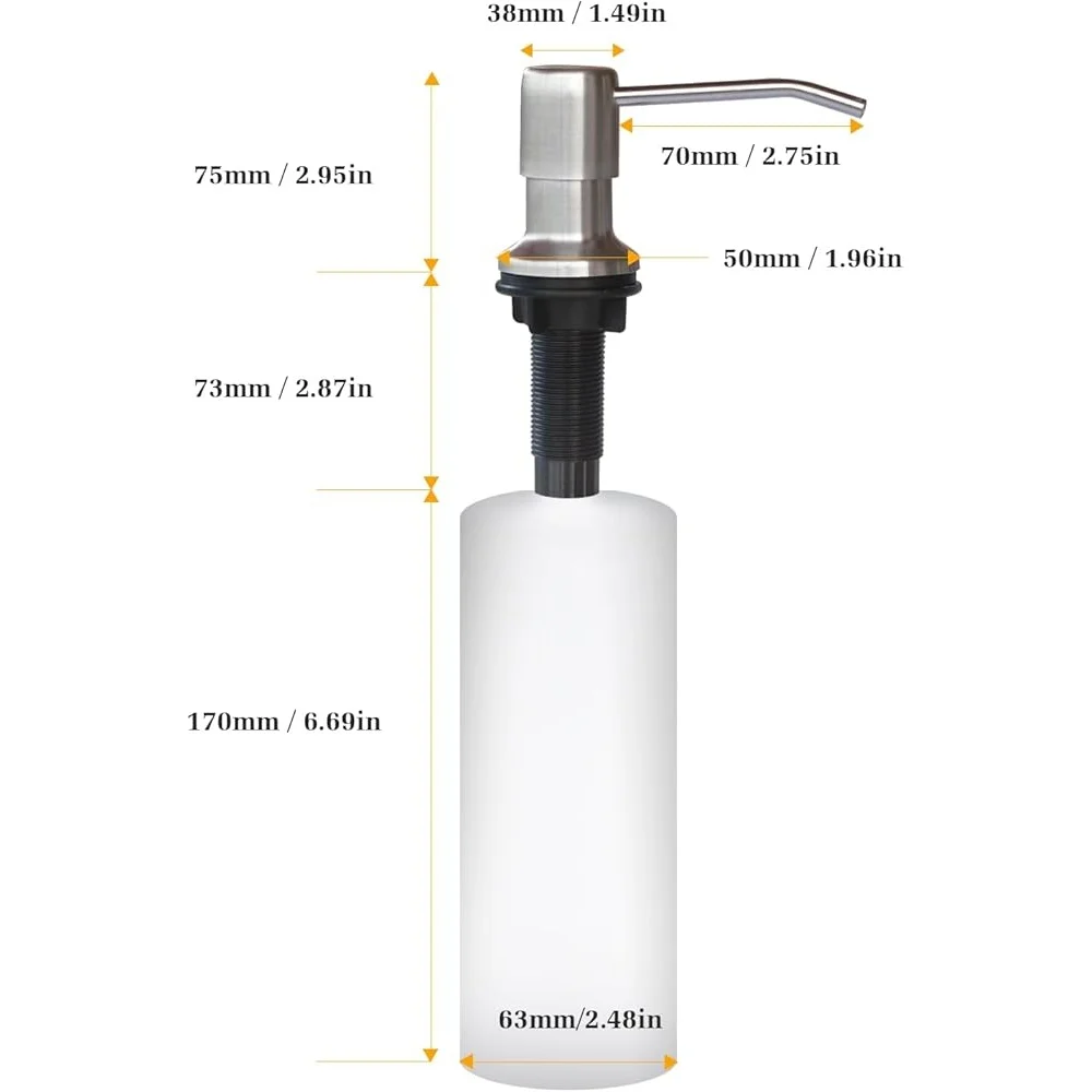 Kitchen Sink Soap Dispenser 17oz Built in Pump Durable Stainless Steel Refillable Lotion Dish Soap Pump Multifunctional Home Use