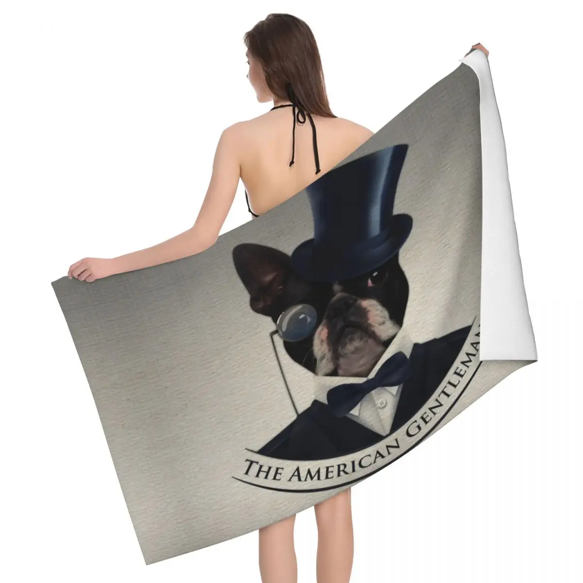 Custom Boston Terrier Dog Beach Towel Cartoon The American Gentleman Soft Linen Microfiber Bathroom Towels