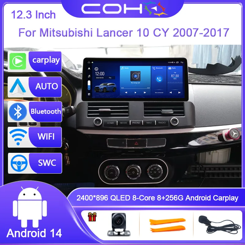 12.3 INCH For Mitsubishi Lancer 10 CY 2007-2017 Android 14 8G+256G Car Radio Player Navigation GPS Oct-Core Radio Multimedia 4G