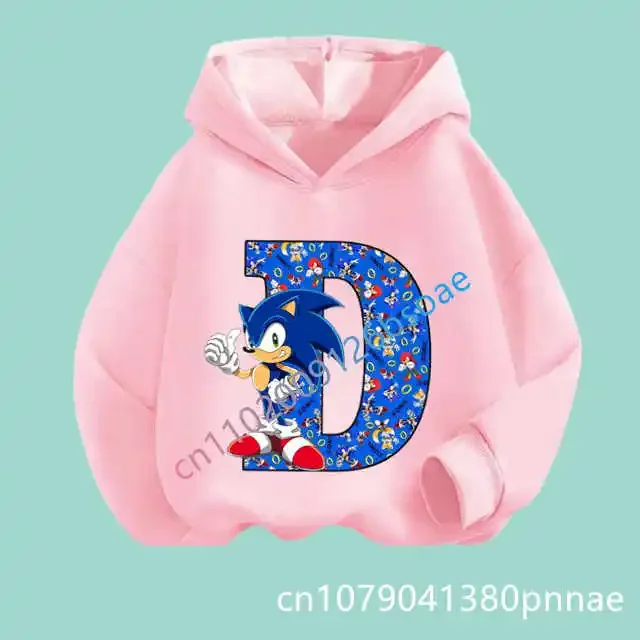 

2025 Spring Winter Children Hoodies Sonics Girl Sweatshirt Boy Children Cartoon Letter A-Z Printed Sweatshirt Casual Sports Tops