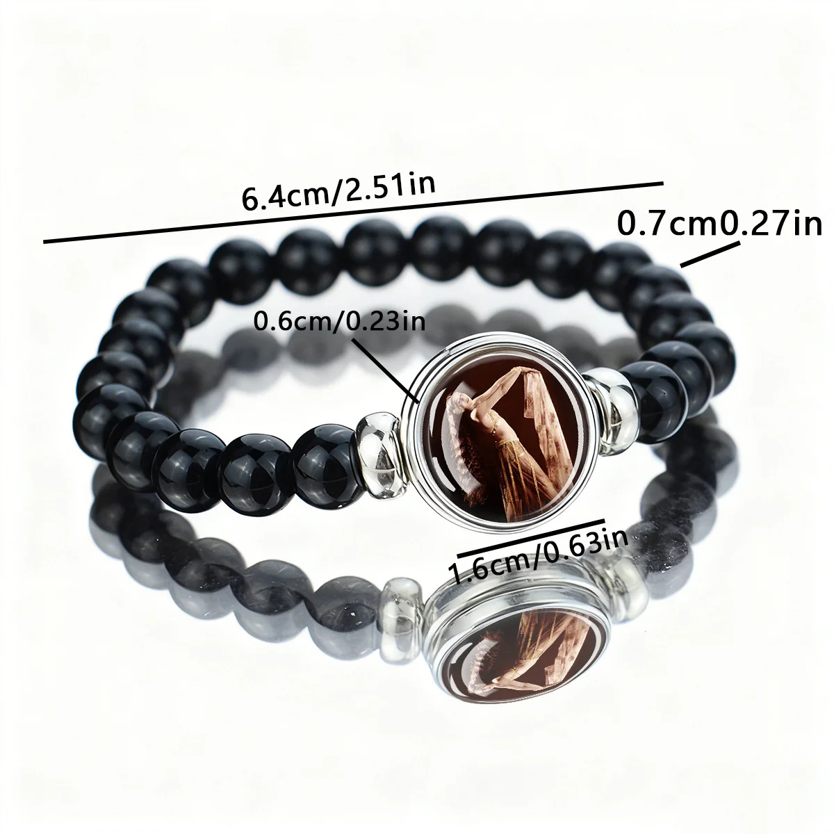 1pc Love Dance Theme Black Background Blue Bead Bracelet Fashionable Glass Cabochon Adhesive Buckle Exquisite Bracelet Gift
