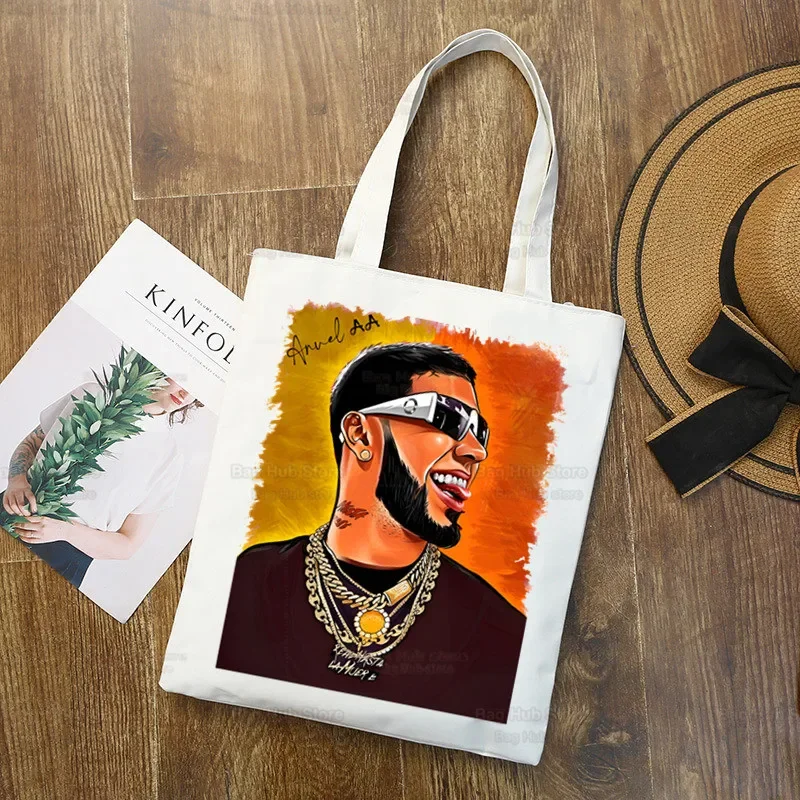 Anuel AA Anuel Vintage Hasta La Muerte New Arrives Art Canvas Bag Totes Simple Print Shopping Bags Girls Life Casual Pacakge