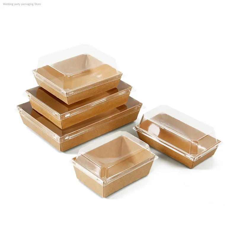 50Sets Transparent Kraft Paper Box Sandwich/Pork Floss/Dessert/Fried Chicken/Salad/Sushi Packing Box Wedding Party Cake Box