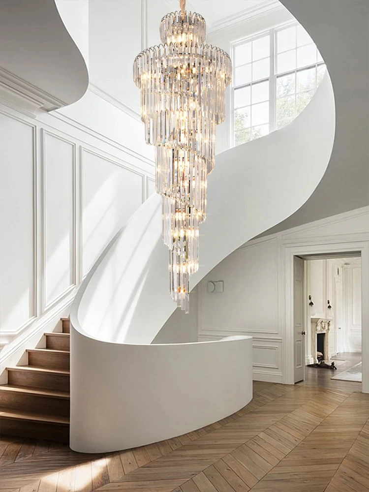 Imagem -06 - Long Staircase Crystal Chandelier Modern Loft Lamp Simples Luxo Villa Sala Grande Lustre