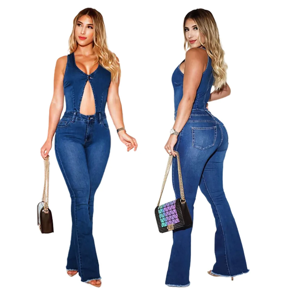 

Denim Jumpsuit Sexy 2023 Women Fashion Summer Romper Y2K Streetwear Outfit Bodycon One Piece Jean Sleeveless Jumpsuit Bodysuit