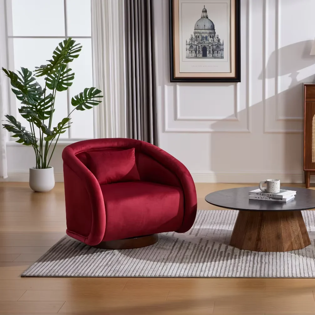 

Мягкое кресло для гостиной с деревянным основанием, поворотное, с подлокотниками и высокой спинкой, с подушками