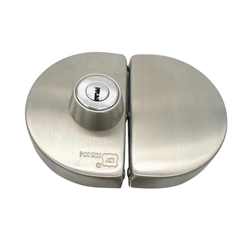 1PCS Glass Door Semi-circular Double Door Single-sided Lock No Punching Stainless Steel Single Door Double Opening Door Lock