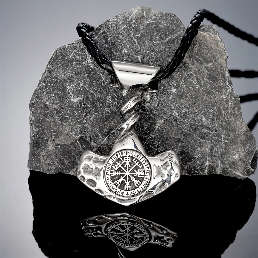 Norse Mythology Odin's Spear Gungnir Necklaces Men Vikings Runes Vegvisir Stainless Steel Anchor Pendant Retro Icelandic Jewelry