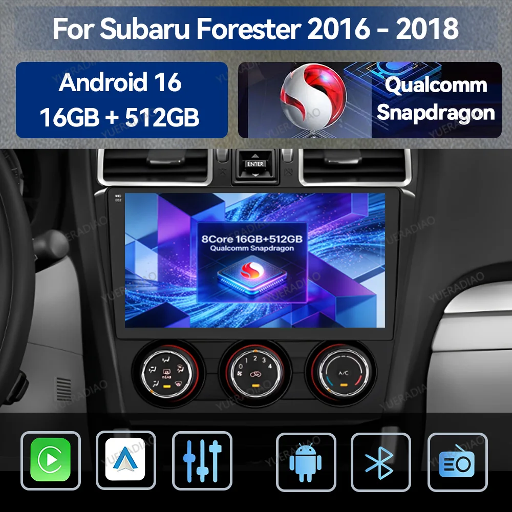 Android 16 Car Radio For Subaru Forester 4 SJ XV WRX 2012 - 2015 2018 QLED GPS NAVI 2DIN Multimedia Video Player 4G LTE 5G WIFI