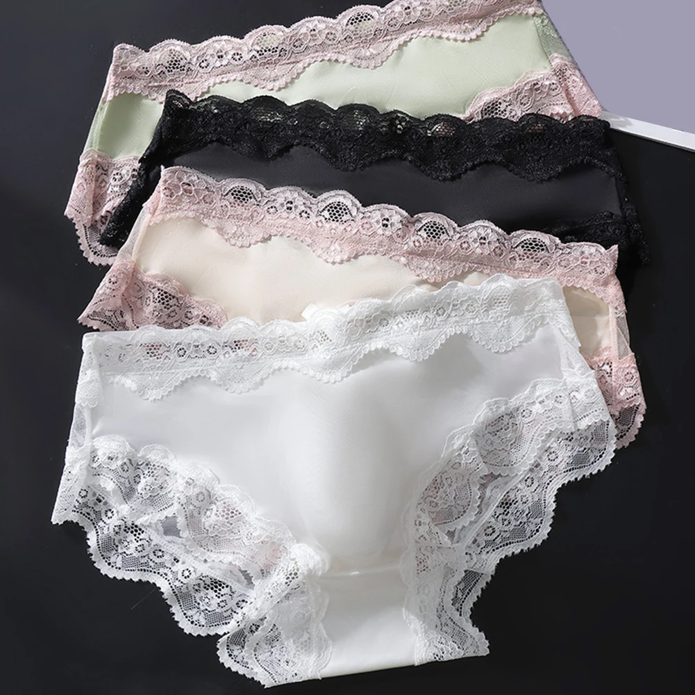 Men Sexy Lace Ultra-thin Lingeries Sexy Hot Seamless Ice Silk Briefs Adult Underwear Sissy Bulge Pouch Panties Men's Underpants
