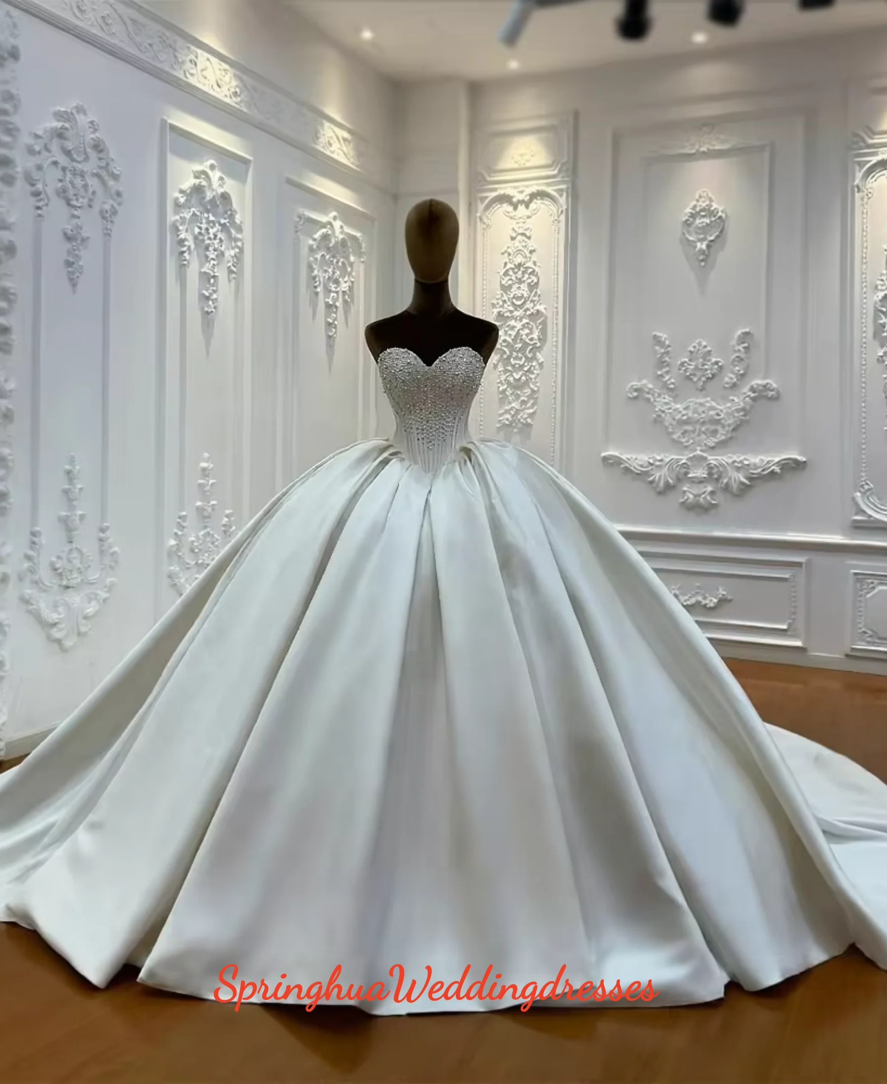 Customized Luxury High Quality Satin Elegant Wedding Dress Amanda Novias Official Vestidos De Noiva
