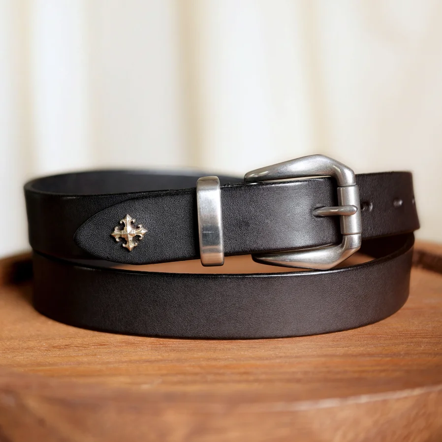 Vintage Handmade Italian Vegetable Tanned Top Layer Leather Belt for Men Genuine Leather Rivet Decorated Pin Buckle Waist Belt