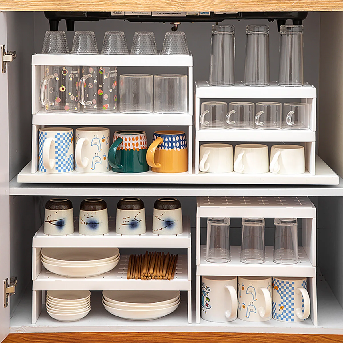 WORTHBUY Multifunctional Storage Rack For Cup Plastic Cupboard Cutlery Layered Holder Kitchen Large Capacity Organizer Shelf