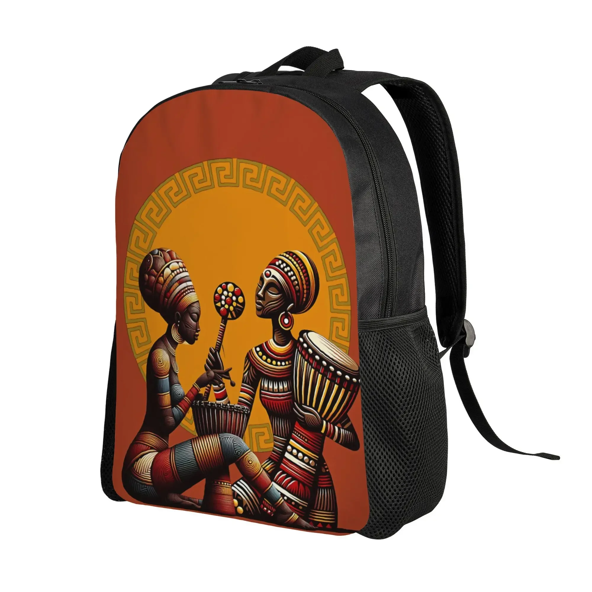 Custom Bag BIIHUDU African Tribal Women Art Backpack - Large Capacity Unisex With Drum & Dashiki Print, African Cultural Design