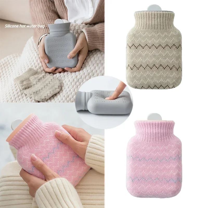 Silicone Hot Water Bottle Water Warm Water Bag Warm Hand Warmers Mini Portable Explosion-proof Plush Warm Baby Students