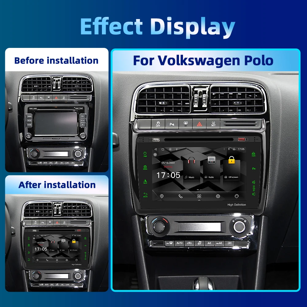 Podofo 2 din Android Car Radio For Volkswagen Polo 2012-2015 Carplay Autoradio Multimedia Video Player  8-core 4G WIFI DSP BT