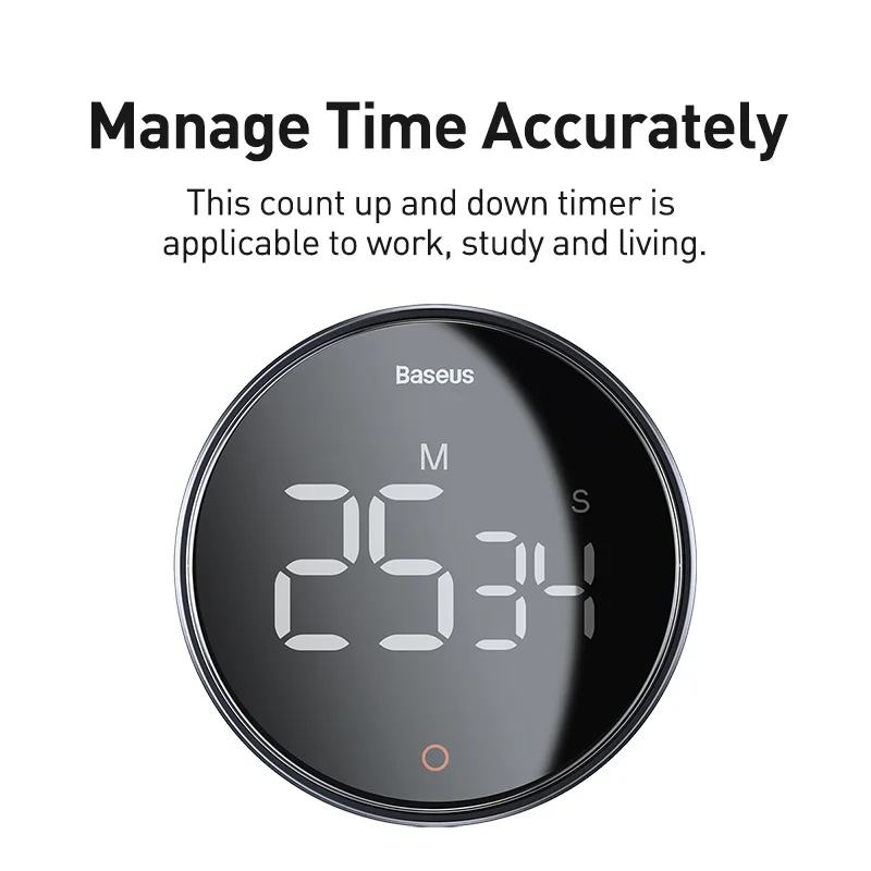 Baseus Magnetic Countdown Alarm Clock Kitchen Timer Manual Digital Timer Stand Desk Clock Cooking Timer Shower Study Stopwatch